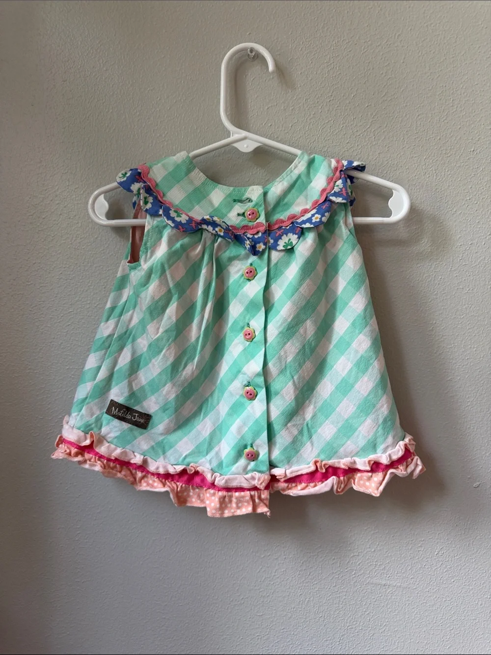 Matilda Jane Mint Green Gingham Dress with Multicolor Fruit Appliqués